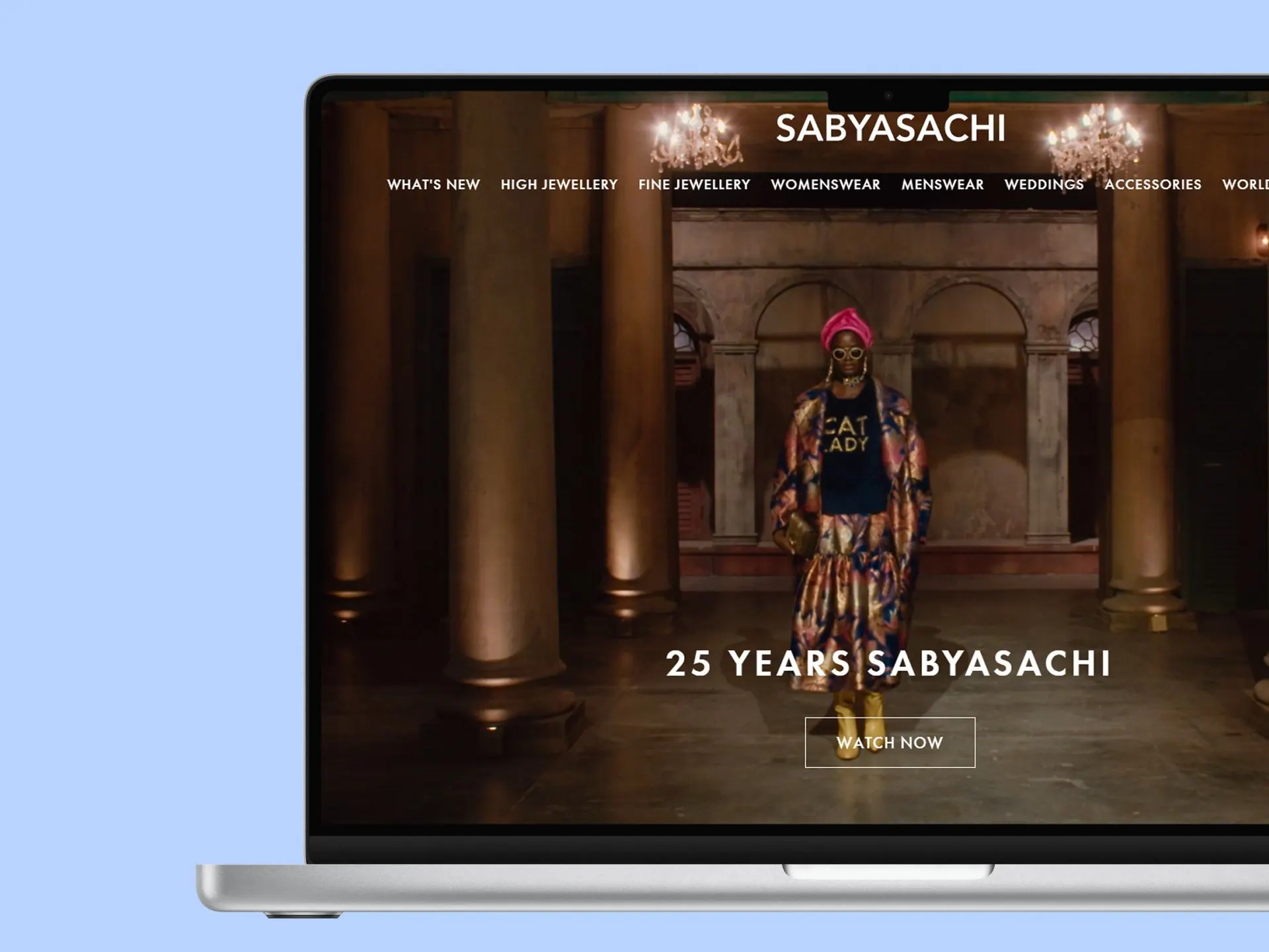 Sabyasachi homepage displayed on a laptop