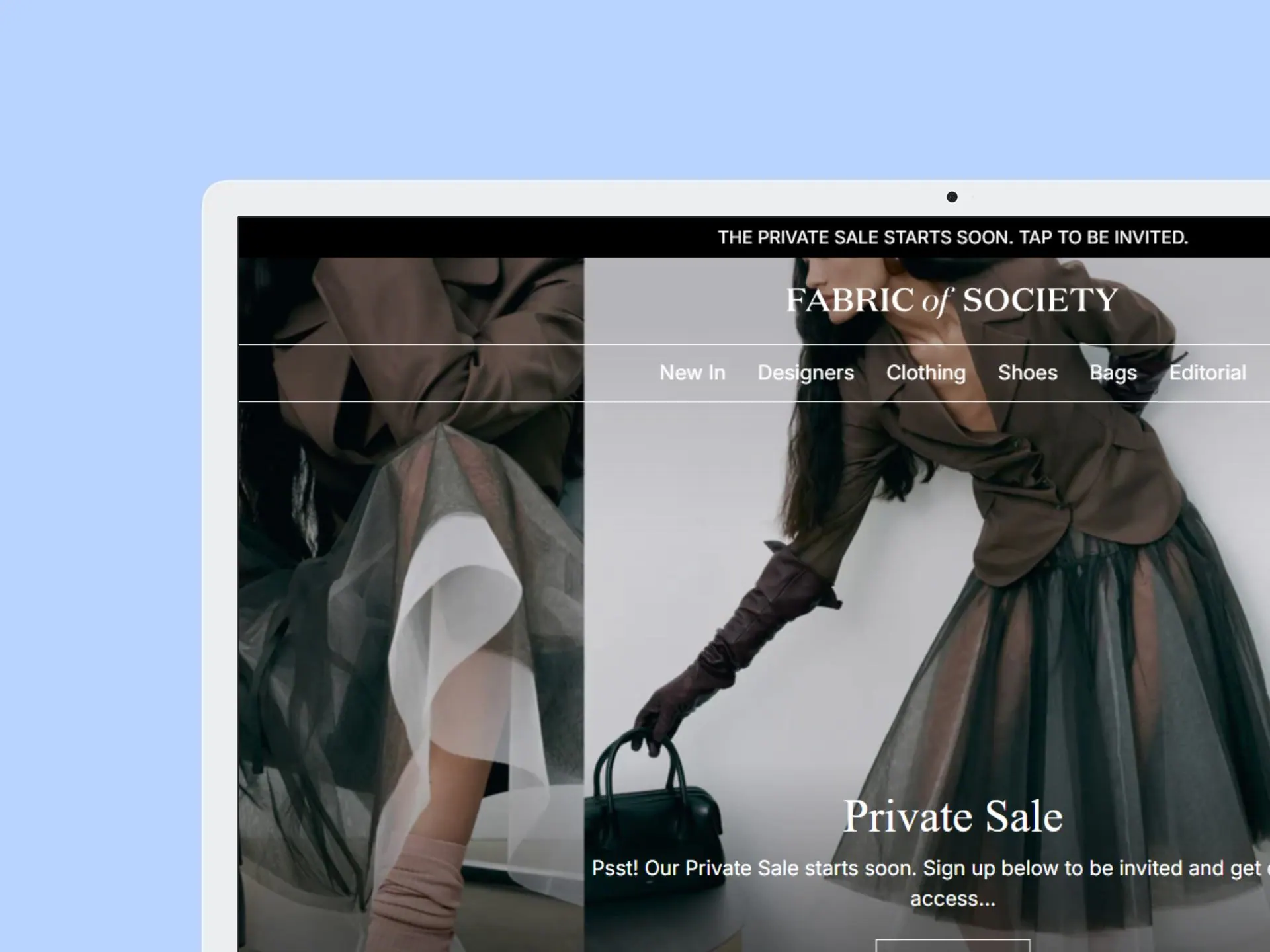Fabric of Society homepage in a laptop mockup